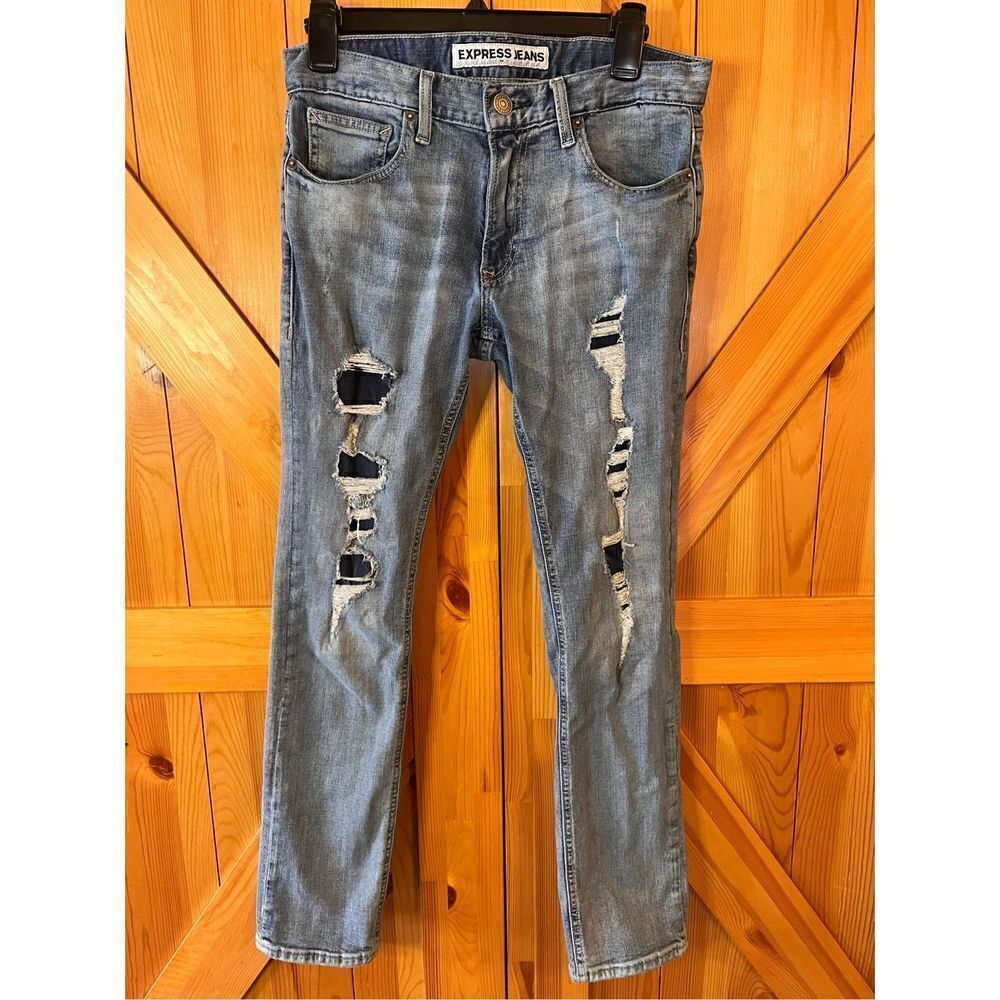 Express Jeans Mens Size 28 X 30 Distressed Rocco Slim Fit Skinny (1823)